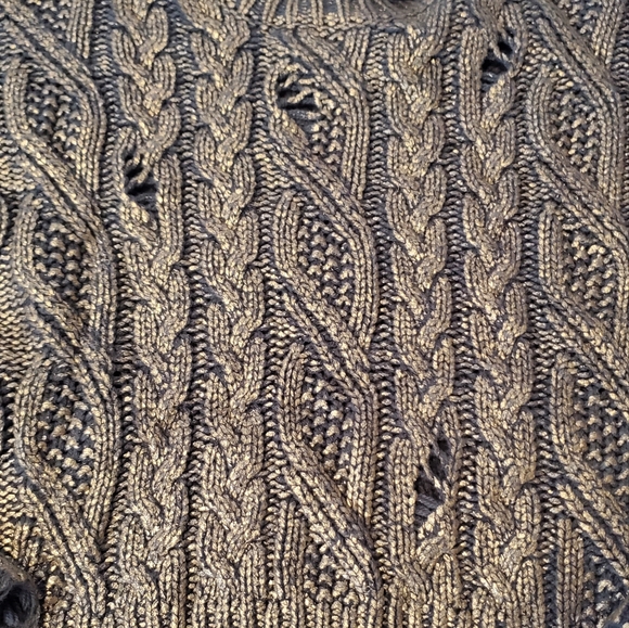 ZARA NEW WOMAN CABLE-KNIT METALLIC SWEATER FRAYED RIPPED BLUE GREY S-L - Picture 11 of 14